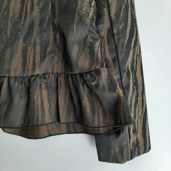 SAMUEL DONG Ruffle Front & Hem Zip-Up Front Blazer Black & Brown Abstract Sz XXS - Picture 14 of 16